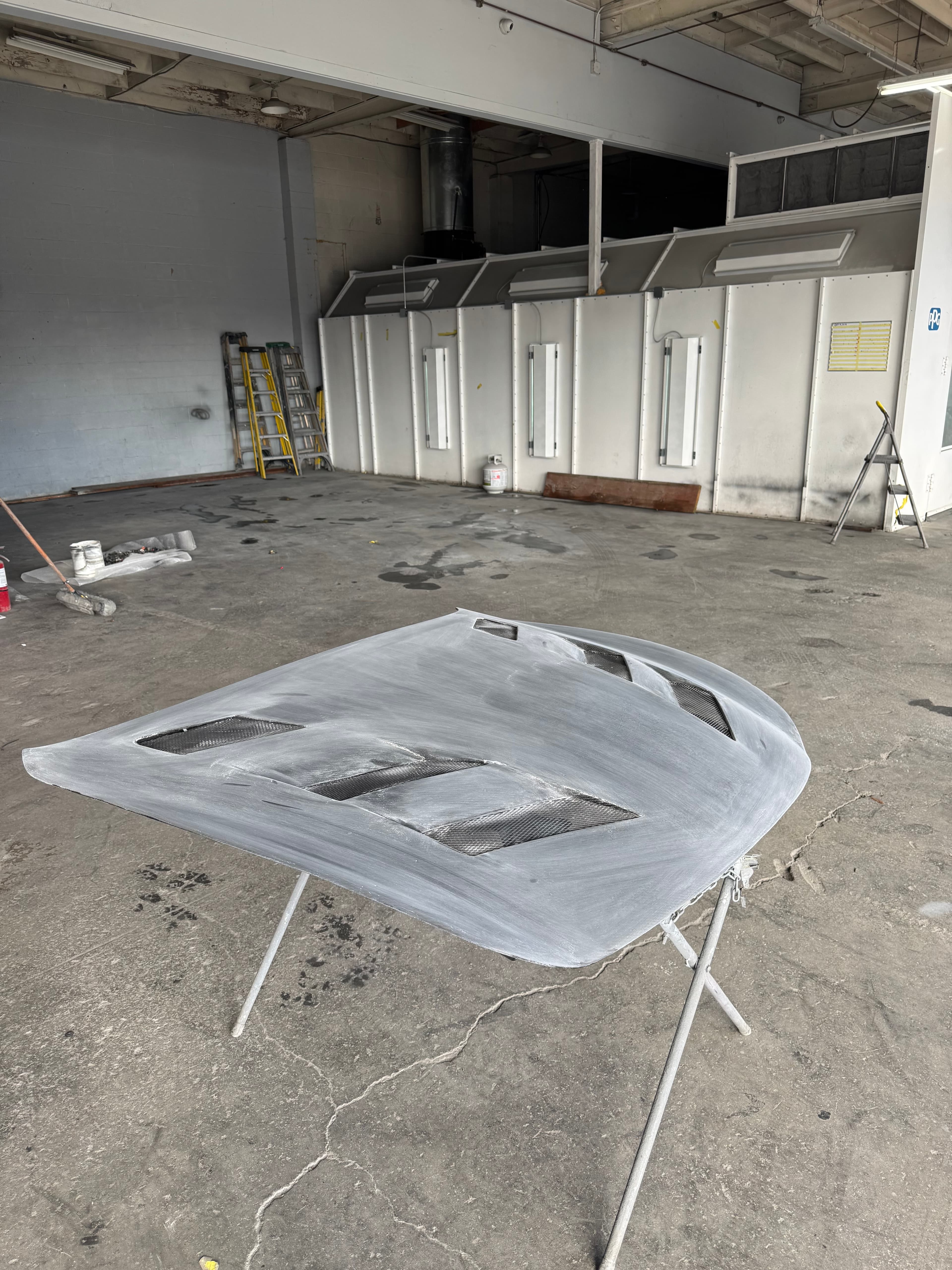 Custom vented hood refinished in black — before at D&S Auto Repair in Vallejo, CA